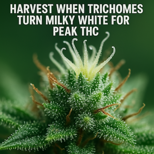 Cosecha cuando los tricomas se tornen de color blanco lechoso para obtener el pico de THC